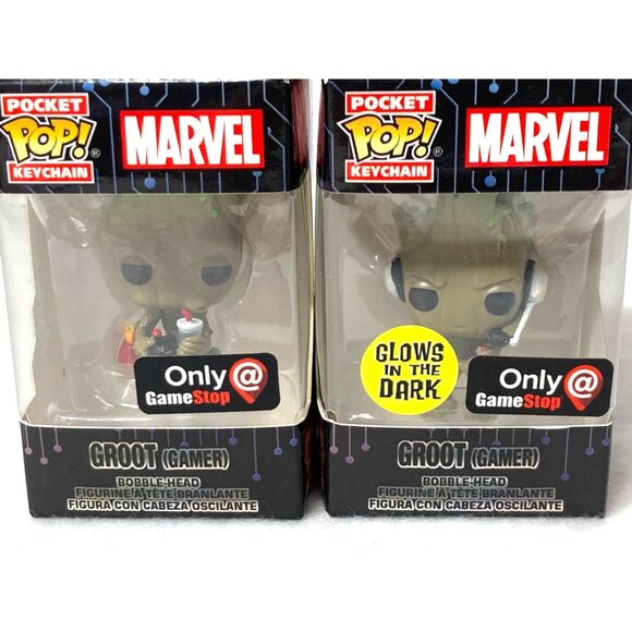 Marvel Funko Pocket Pop Groot Gamer Keychain Bobble-Head Glow Dark GameStop NEW - Picture 9 of 9